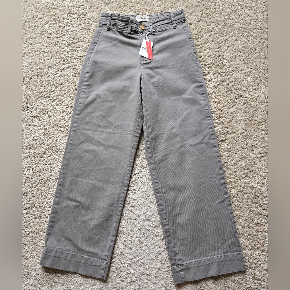 Marine Layer Bridget Wide Leg Crop Pants Womens 0 Dusty Olive Cotton